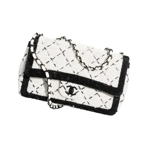 CHANEL Woolen Shoulder Bag Crossbody Bag Handbag Large Size Women's Black & White