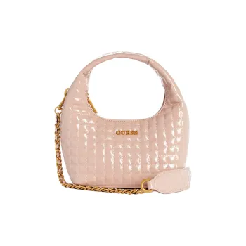 GUESS Artificial Leather Hobo Bag Portable Crossbody Bag Shoulder Bag Women's Red Wood Color