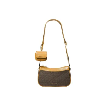 MICHAEL KORS Jet Set Printed Canvas With Leather Single Crossbody Bag Medium Size Women's Dark Brown/Gold