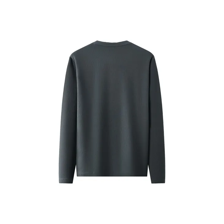 Red Bean Basic Waffle Knit Long Sleeved T Shirt Men's-5