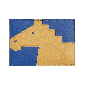 HERMES Evercolor With Tadelakt Calfskin Card Holder Women's Electric Blue & Sunshine Gold
