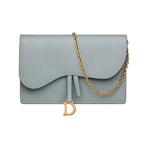 DIOR Saddle Grained Calfskin Saddle Bags One Shoulder Crossbody Clutches Women's Cloud Blue