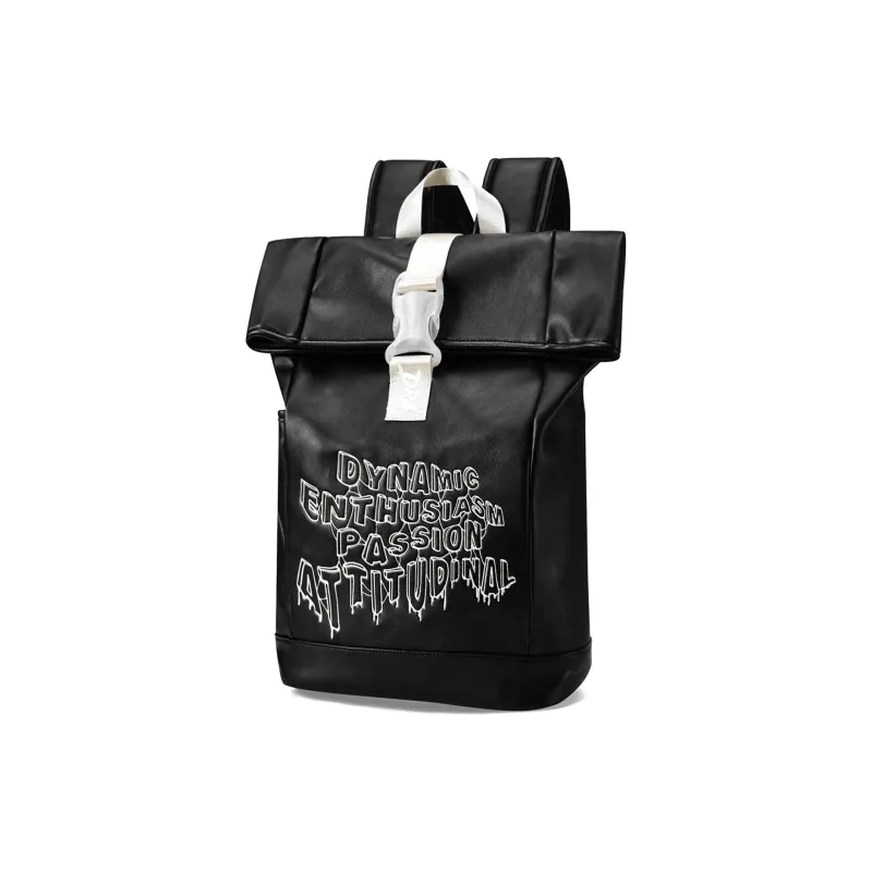 DRACONITE PU Student Backpack Regular Unisex Obsidian Black-2
