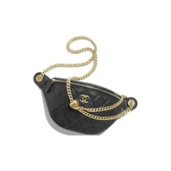 CHANEL Grained Pebbled Cowhide Fanny Pack Women's Black
