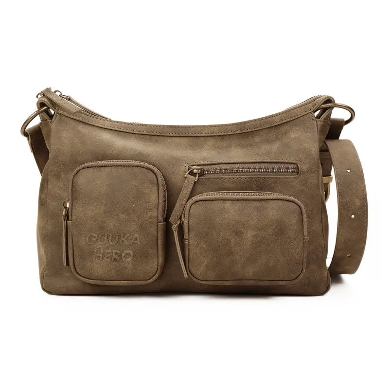 Guuka Fabric Shoulder Bag, Crossbody Bag Unisex Brown-0