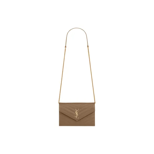 SAINT LAURENT CASSANDRE Calfskin Envelope Bag Wallets Shoulder Bag Crossbody Bag Women's Taupe