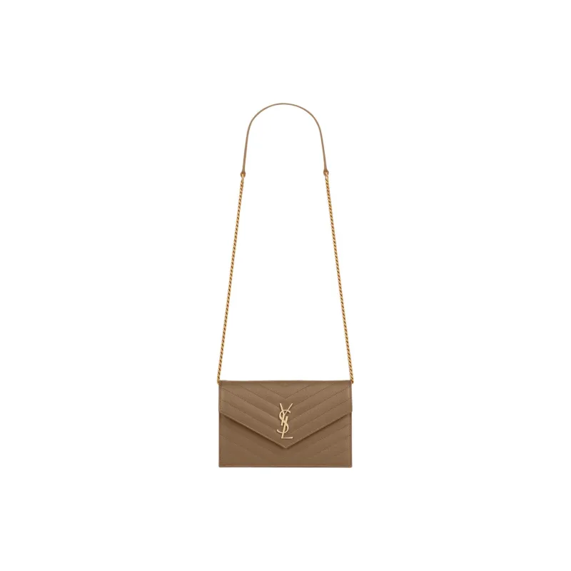 SAINT LAURENT CASSANDRE Calfskin Envelope Bag Wallets Shoulder Bag Crossbody Bag Women's Taupe-0
