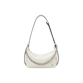 CALVIN KLEIN Blended Material Shoulder Bag Medium Size Women's Ivory White