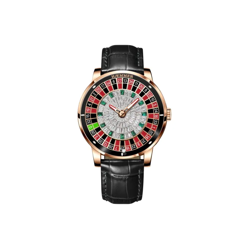 HAEMMER Gambling Disk Collection Automatic Mechanical Movement Genuine Leather Strap Watch Men's Watches Black Dial-6