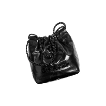 CHANEL 22Bag Shiny Calfskin Bucket Bags Shoulder Bag Crossbody Bag Mini Women's Black