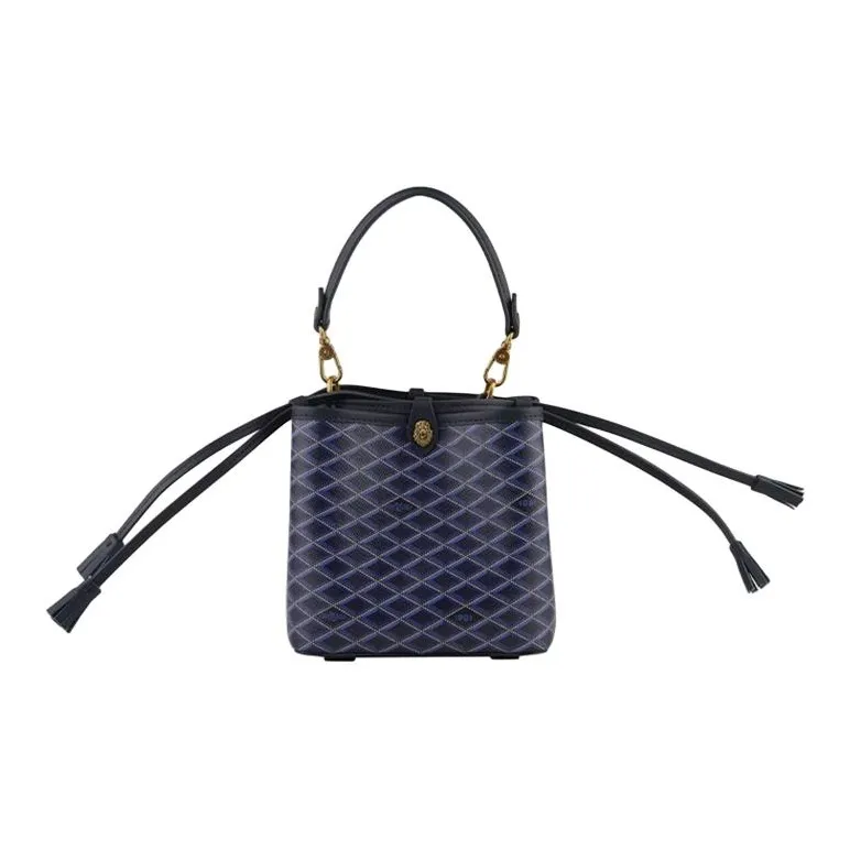 POURCHET Canvas With Leather Bucket Bag, Shoulder Bag, Crossbody Bag, Handbag Small Size Women's Multicolor-10