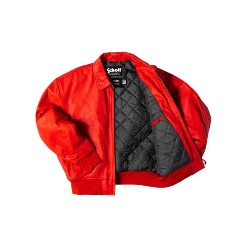 Schott N.Y.C. x One Block Down SS24 Leather Jacket Unisex Red-2