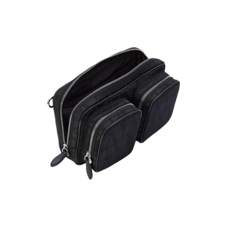 Valentino Canvas Shoulder Bag, Crossbody Bag Men's Black-3