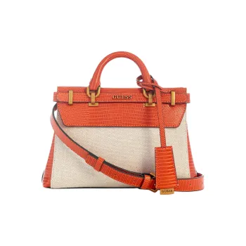 GUESS Canvas Handbag Shoulder Bag Crossbody Bag Mini Women's Orange Beige