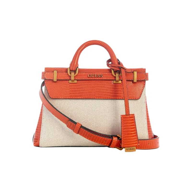 GUESS Canvas Handbag Shoulder Bag Crossbody Bag Mini Women's Orange Beige-0