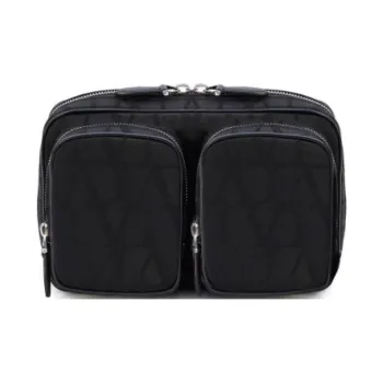 Valentino Canvas Shoulder Bag, Crossbody Bag Men's Black