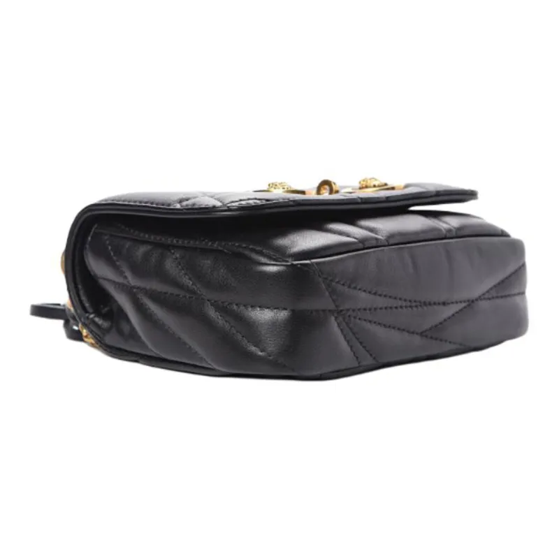 VERSACE Quilting Leather Shoulder Bag Women's Black-3