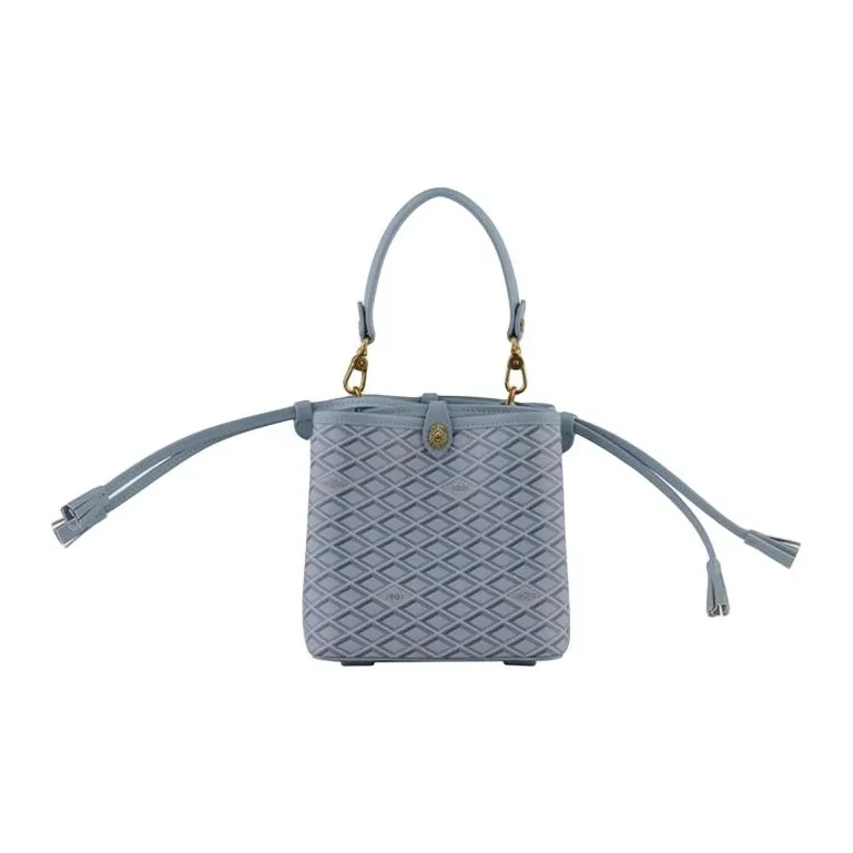 POURCHET Canvas With Leather Bucket Bag, Shoulder Bag, Crossbody Bag, Handbag Small Size Women's Multicolor-4