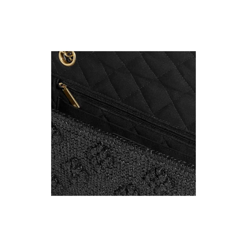 CHANEL Raffia & Gold Metal Effect Woven Shoulder Bag, Crossbody Bag Women's Black-2