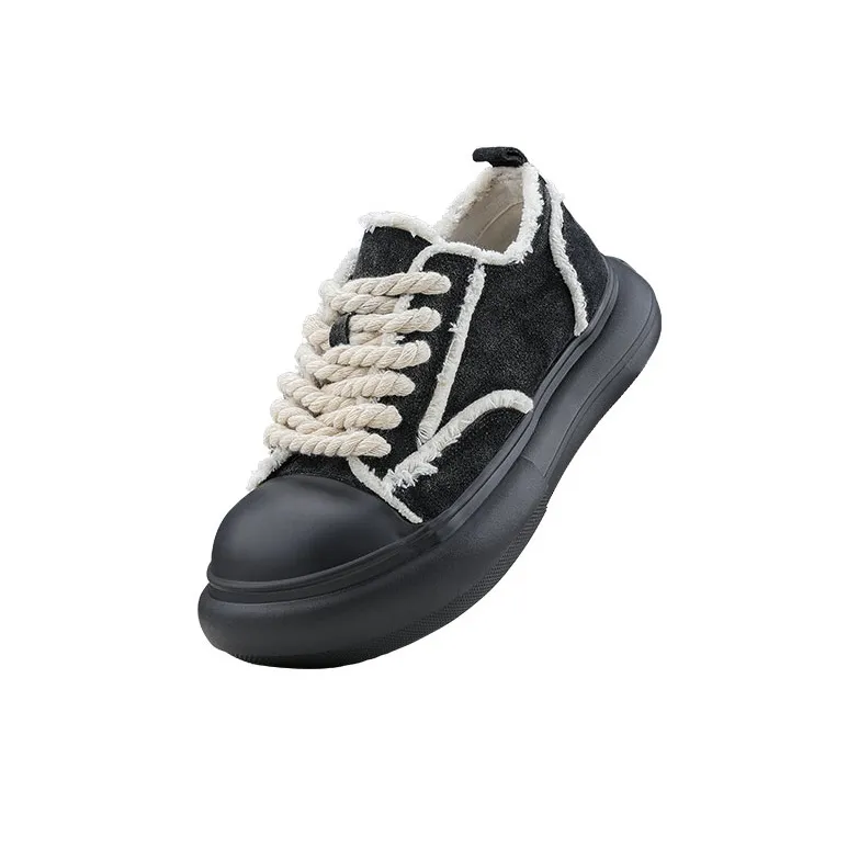 HANQIAORIJI Rakura Series Wear Resistant Height Increasing Low Top Skateboard Shoes Unisex Black-1