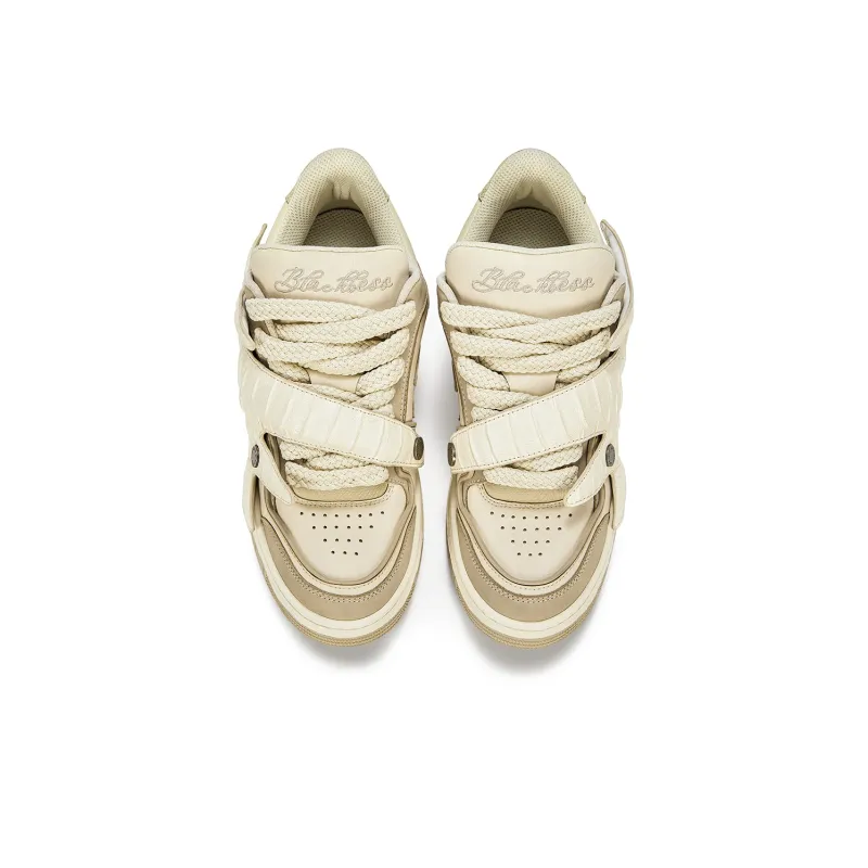 BLACKBESS Anti Slip And Wear Resistant Height Increasing Low Top Skateboard Shoes Unisex Beige-2