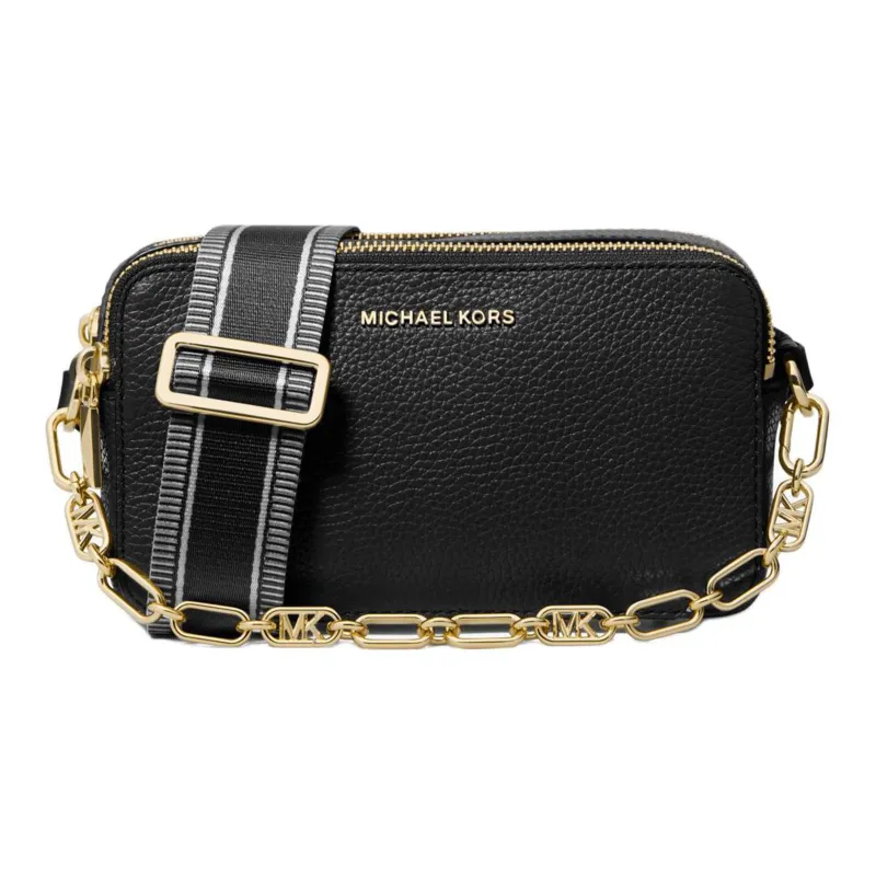 MICHAEL KORS Jet Set Pebbled Leather Camera Bag, Shoulder Bag, Crossbody Bag Trumpets Women's Black-1