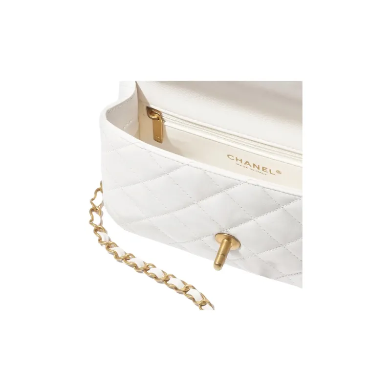 CHANEL Classic Flap CF Calfskin Flap Bag, Shoulder Bag, Crossbody Bag Trumpets Women's White-3