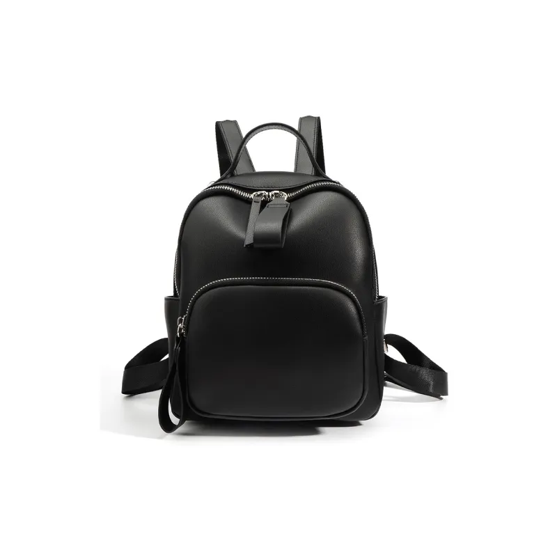 NIUMJ Cow Leather Small Backpack Regular Women's Coffee & White, Apricot & Coffee, Black, Beige Coffee-4