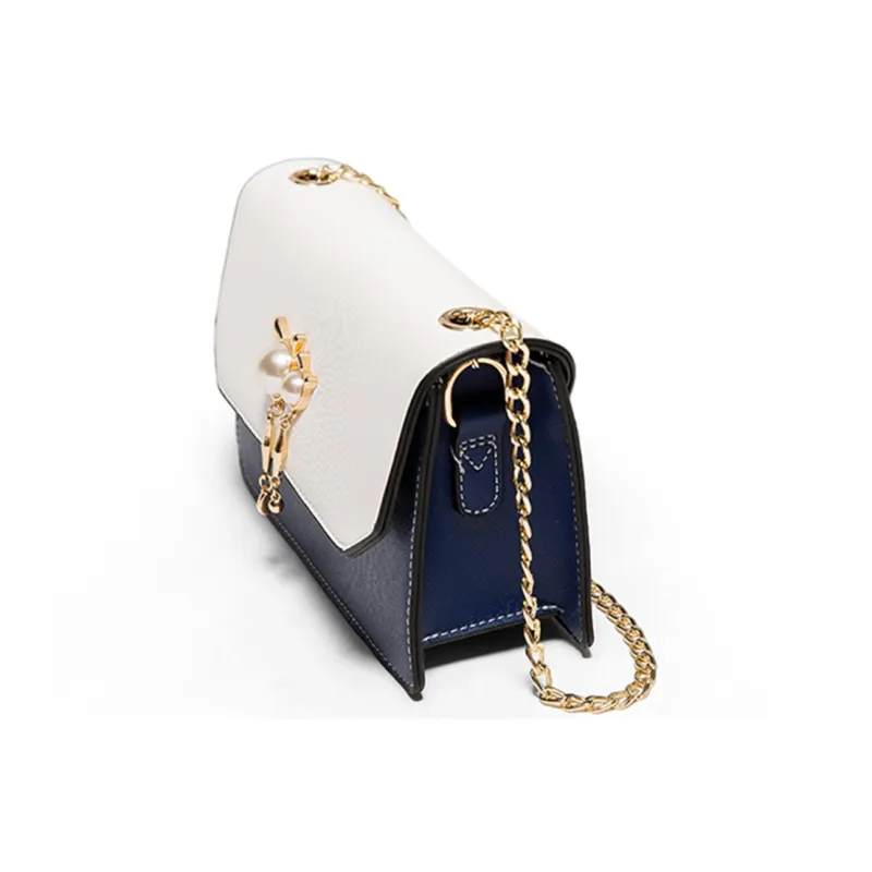PT'SON Cow Leather Patchwork Synthetic Leather Small Square Bag Shoulder Bag Regular Women's Royal Blue/Pink White-2