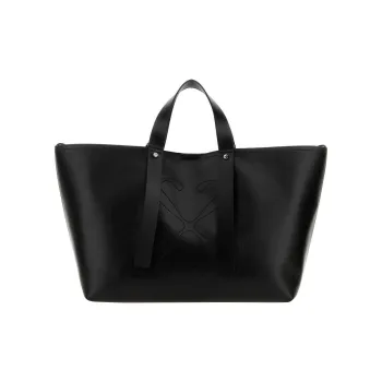 OFF WHITE Magnetic Button Closure Logo Embroidered Medium Tote Bag