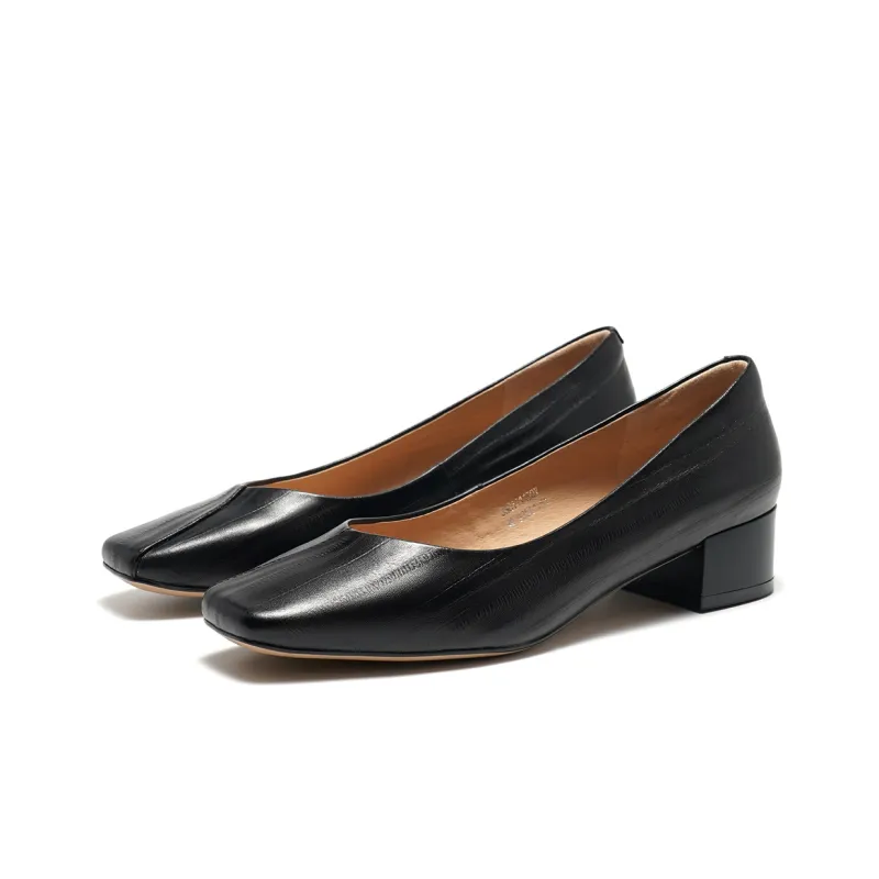 ST&SAT High Heel Leather Shoes, Low Toe Single Shoes Chunky Heel Women's Black 2024 Spring Summer New Arrival-2