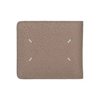 Maison Margiela Grain Cow Leather Card Clip Card Holder Wallets Men's Khaki Gray