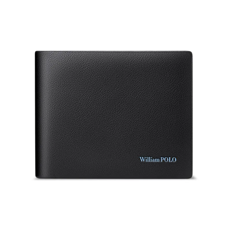 WilliamPOLO Top Grain Cow Leather Wallet Regular Men's Black/Army Green-0