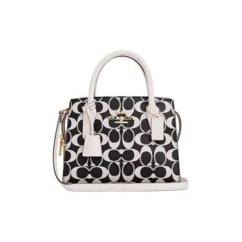 COACH Canvas With Leather Tote Bag Shopping Bag Shoulder Bags Handbags Small Size Women's Black White