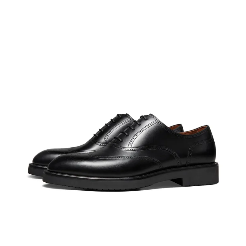 Zuti Broke Embroidered Calfskin Oxford Shoes Dress Shoes Men's Black-1