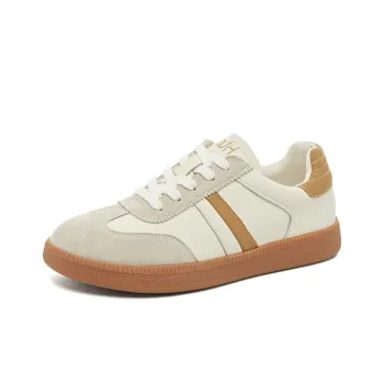 BAIJIHONG Wear resistant, Lightweight, Breathable, And Non slip. Low Top Skateboard Shoes 2.5cm Women's White Apricot