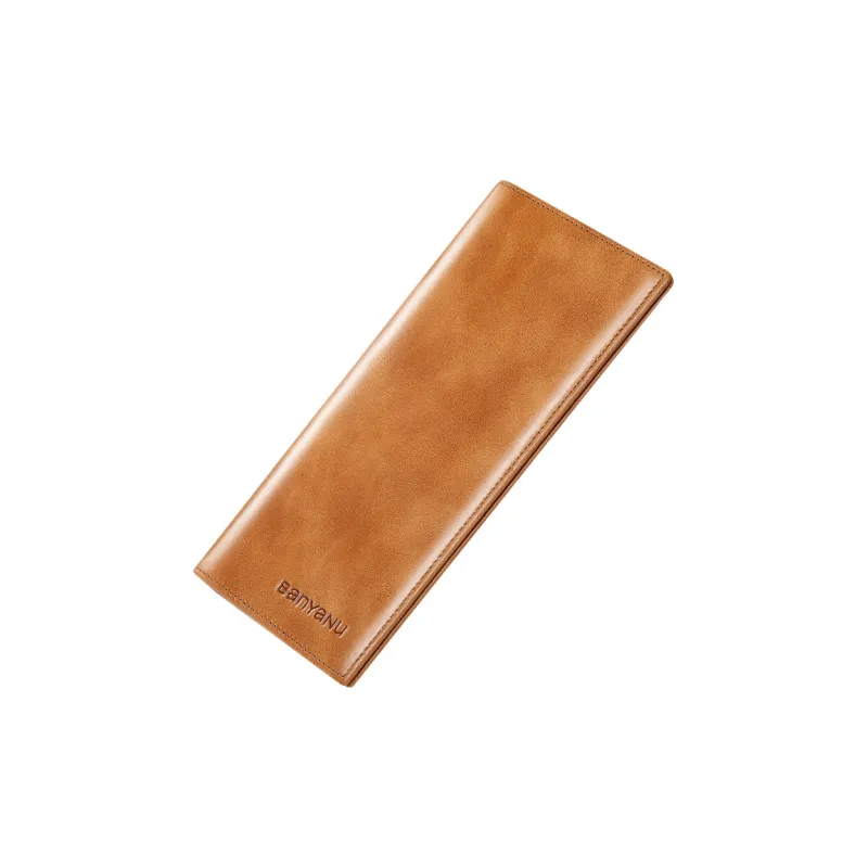 Banyanu Cow Leather Thin Wallet With Money Clip Regular Unisex Khaki/Black/Apricot Yellow/Blue-1