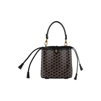 POURCHET Canvas With Leather Bucket Bag, Shoulder Bag, Crossbody Bag, Handbag Small Size Women's Multicolor