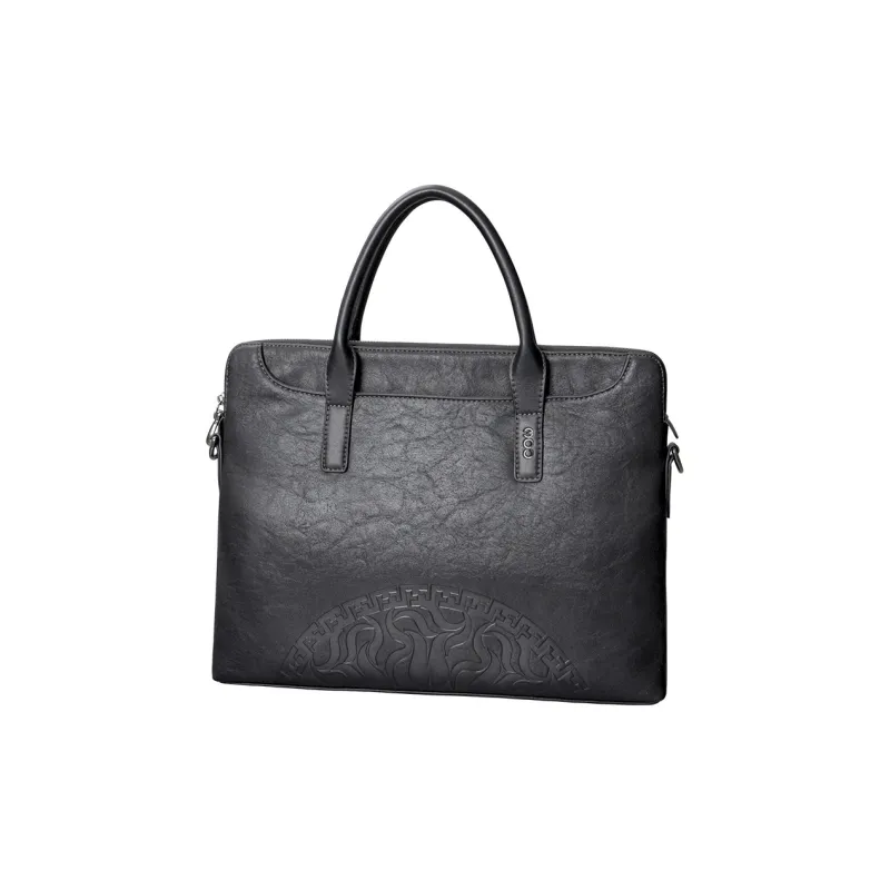 COW Leather Texture, Microfiber Synthetic Leather Portable Briefcase Tubas Men's Black-2