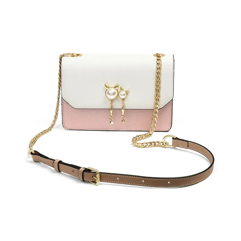PT'SON Cow Leather Patchwork Synthetic Leather Small Square Bag Shoulder Bag Regular Women's Royal Blue/Pink White-7