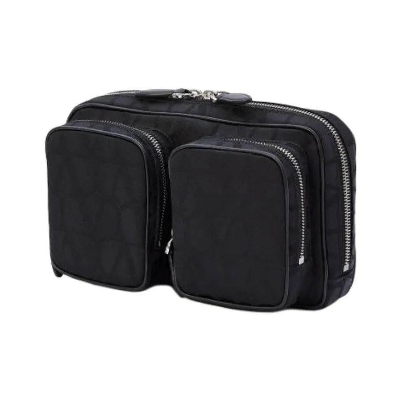 Valentino Canvas Shoulder Bag, Crossbody Bag Men's Black-1