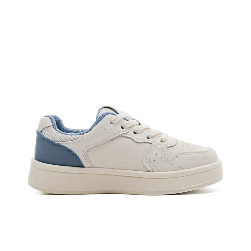 Warrior Non slip Lightweight Low Top Skateboard Shoes Women's Beige Blue-1