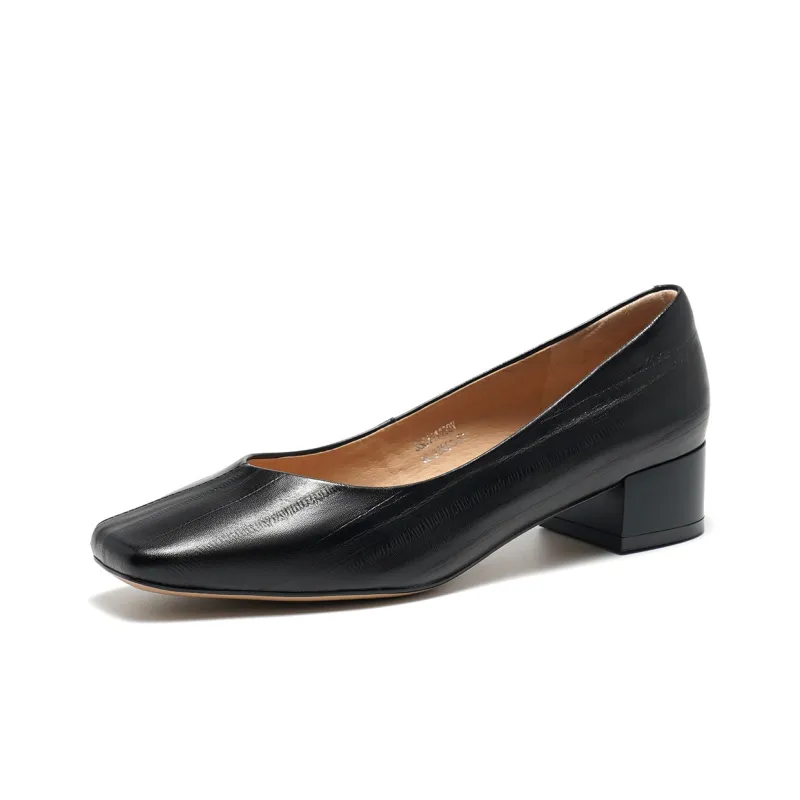 ST&SAT High Heel Leather Shoes, Low Toe Single Shoes Chunky Heel Women's Black 2024 Spring Summer New Arrival-1