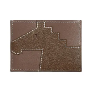 HERMES Evercolor & Tadelakt Calfskin Card Holder Women's Elephant Gray & Brown Green