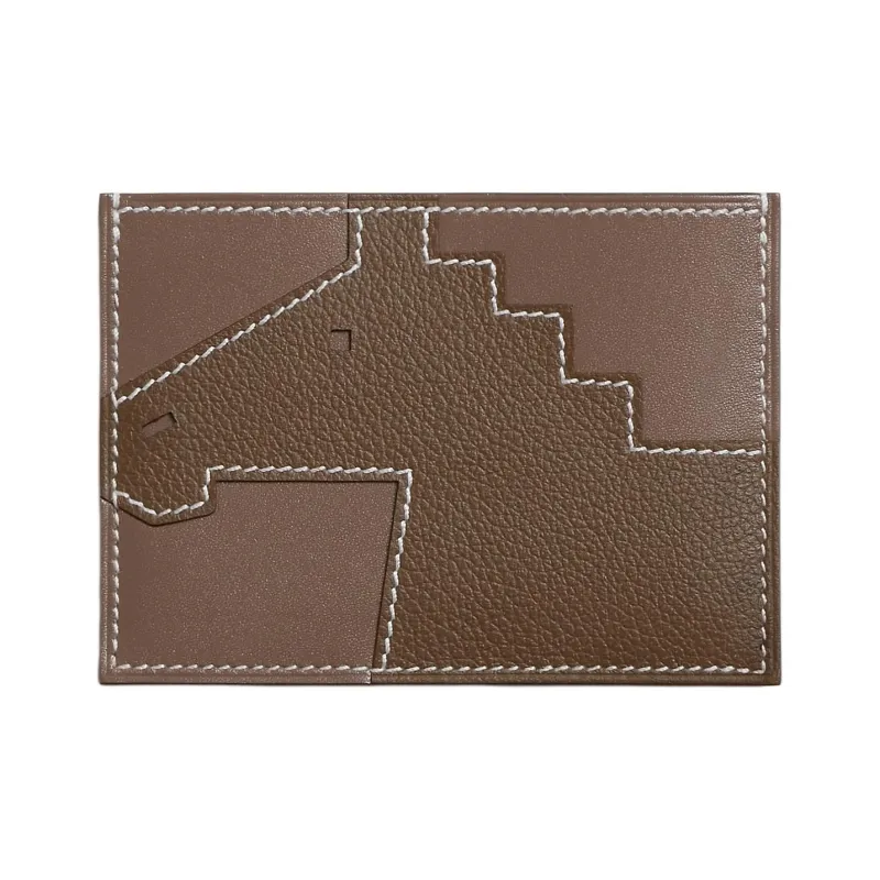 HERMES Evercolor & Tadelakt Calfskin Card Holder Women's Elephant Gray & Brown Green-0