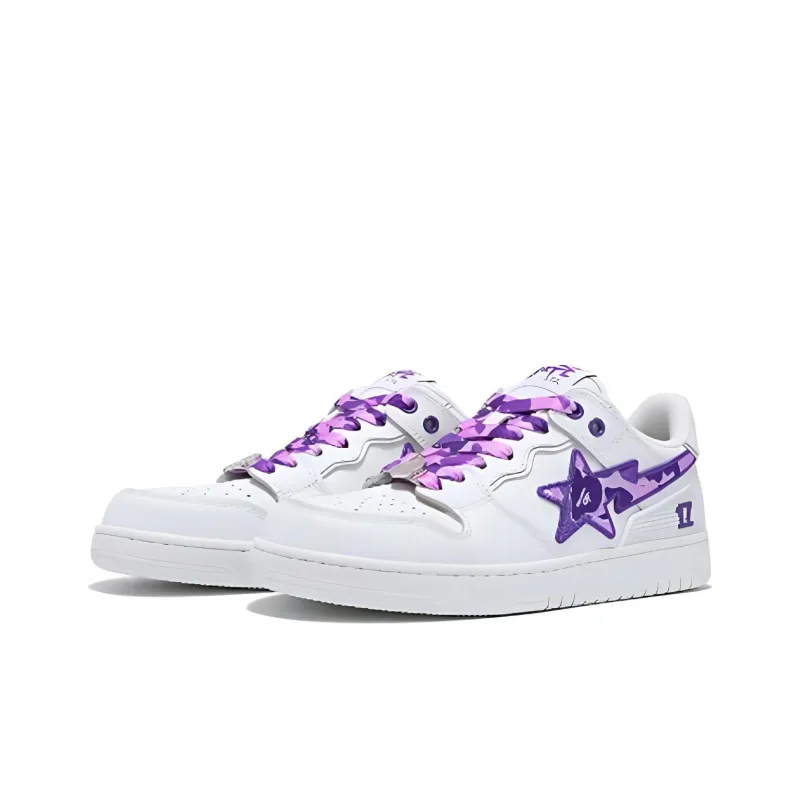 A BATHING APE SK8 Low Top Skateboard Shoes Unisex White Purple-2