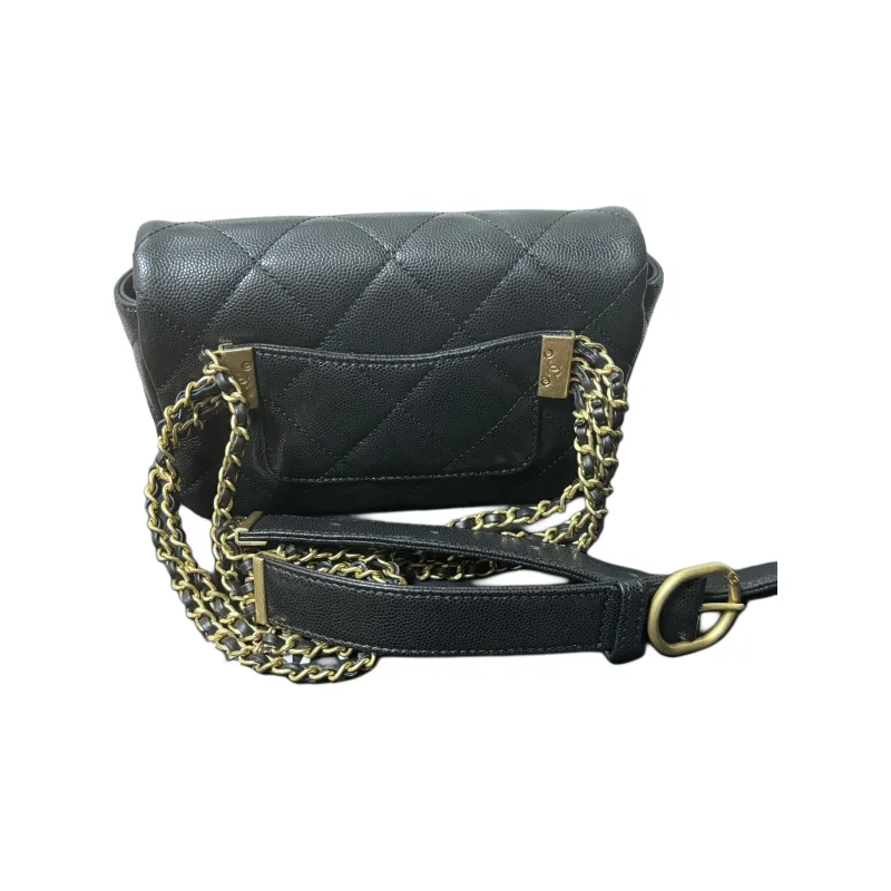 CHANEL Litchi Grain Cow Leather Fanny Pack Coin Purse Regular Women's Black-1