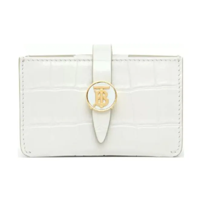 Burberry Embossed Leather Wallets Card Holders Unisex White-0