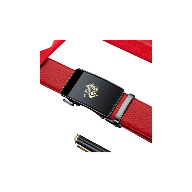 WilliamPOLO Top Grain Cow Leather Leather Belts Men's The Buckle Is All Red Belt Width 3.5cm-3