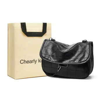 Chearly Kitity Synthetic Leather Hobo Bag Shoulder Bag Chain Bag Women's Black